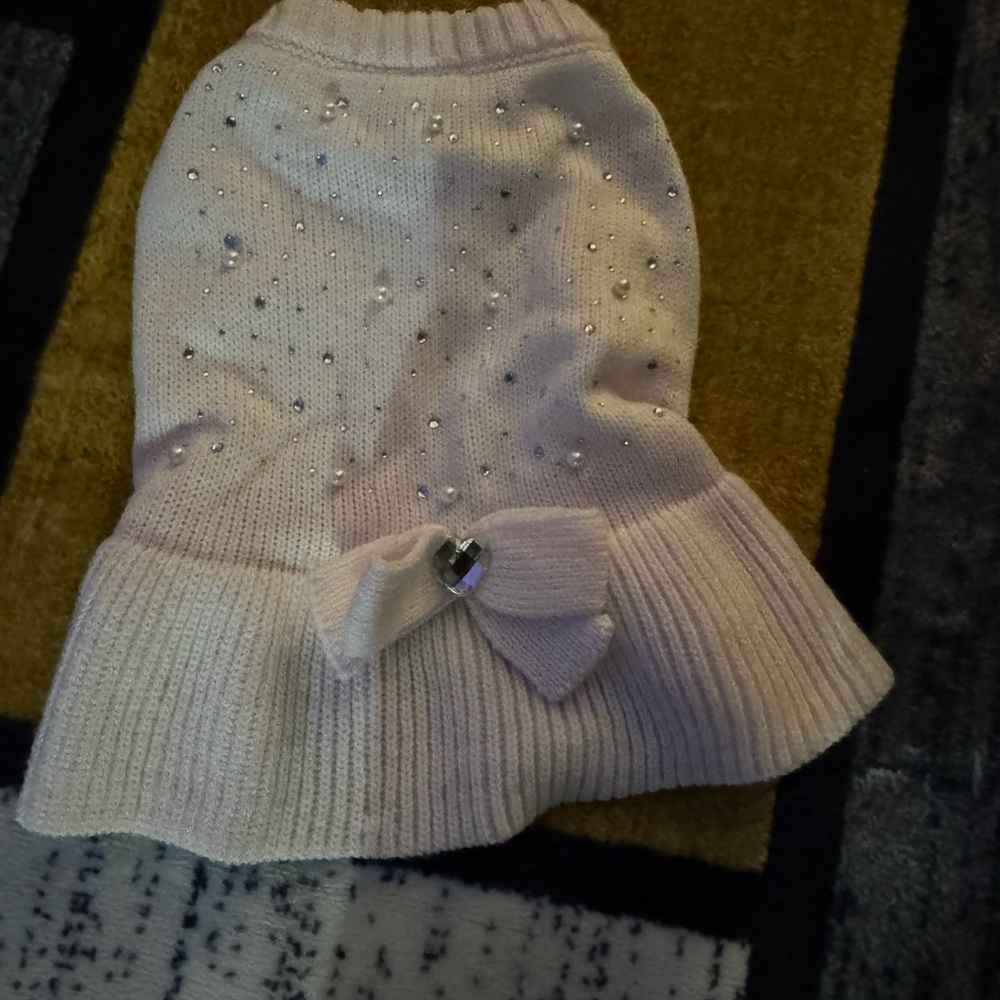 White Knit Skirt with Rhinestones and Bow